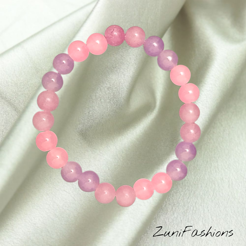 Pretty Pink and Lavender Elastic Beaded Bracelet