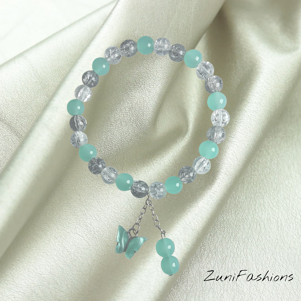 Cute Beaded Bracelet with Elegant Butterfly Charm Pendant
