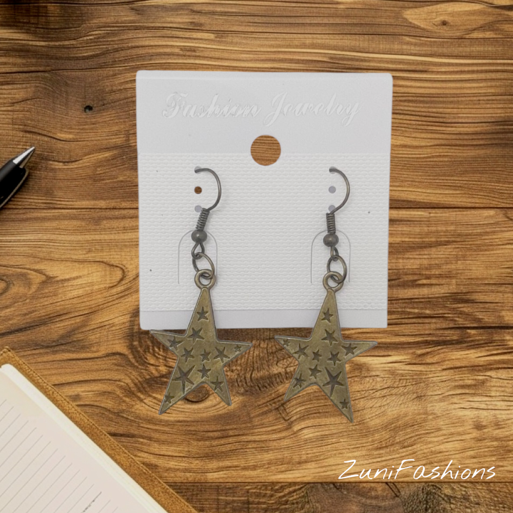 Antique Star Chic Celestial Drop Earrings with Engraved Detailing