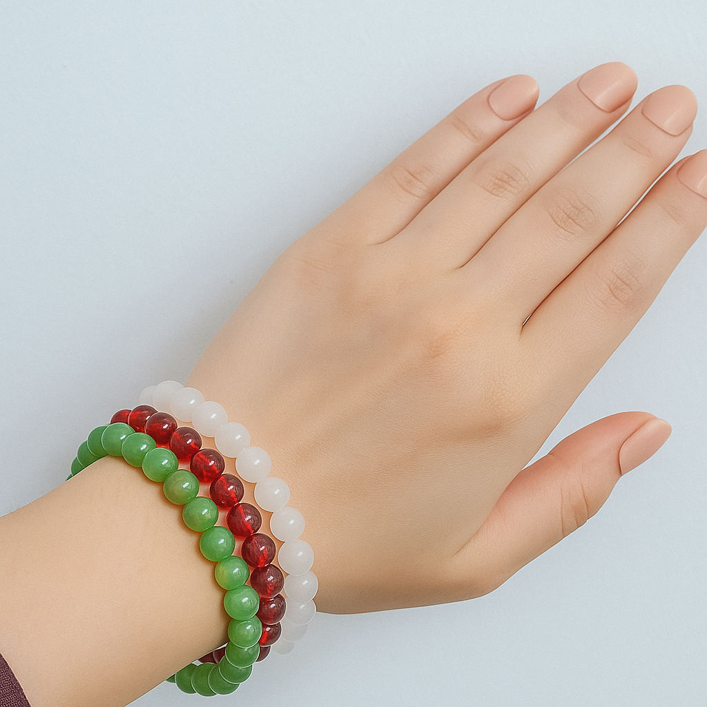 Oman National Day Red, White, and Green Beaded Bracelet Set [for all genders]